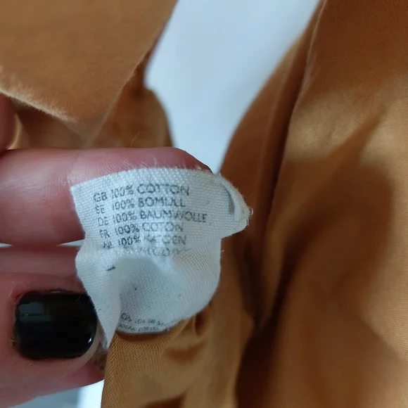 COS Mustard Yellow Side Tie Neck 3/4 Sleeve Relaxed Top Size M 100% Cotton Light - Picture 9 of 10